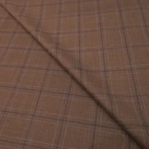 1.75 YDS Brown Loro Piana Windowpane Wool Suiting Fabric