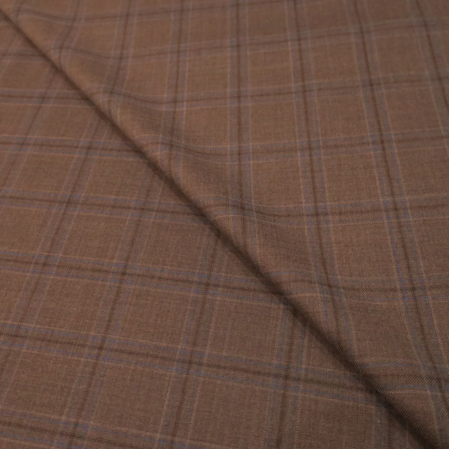 1.75 YDS Brown Loro Piana Windowpane Wool Suiting Fabric