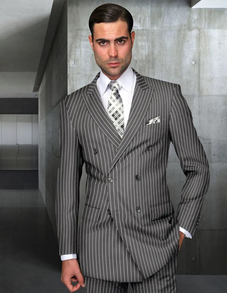 2pc Black Bold Pinstripe Double Breasted Suit. Super 180's Italian Wool Fabric| DB-ZARELLI| Gray