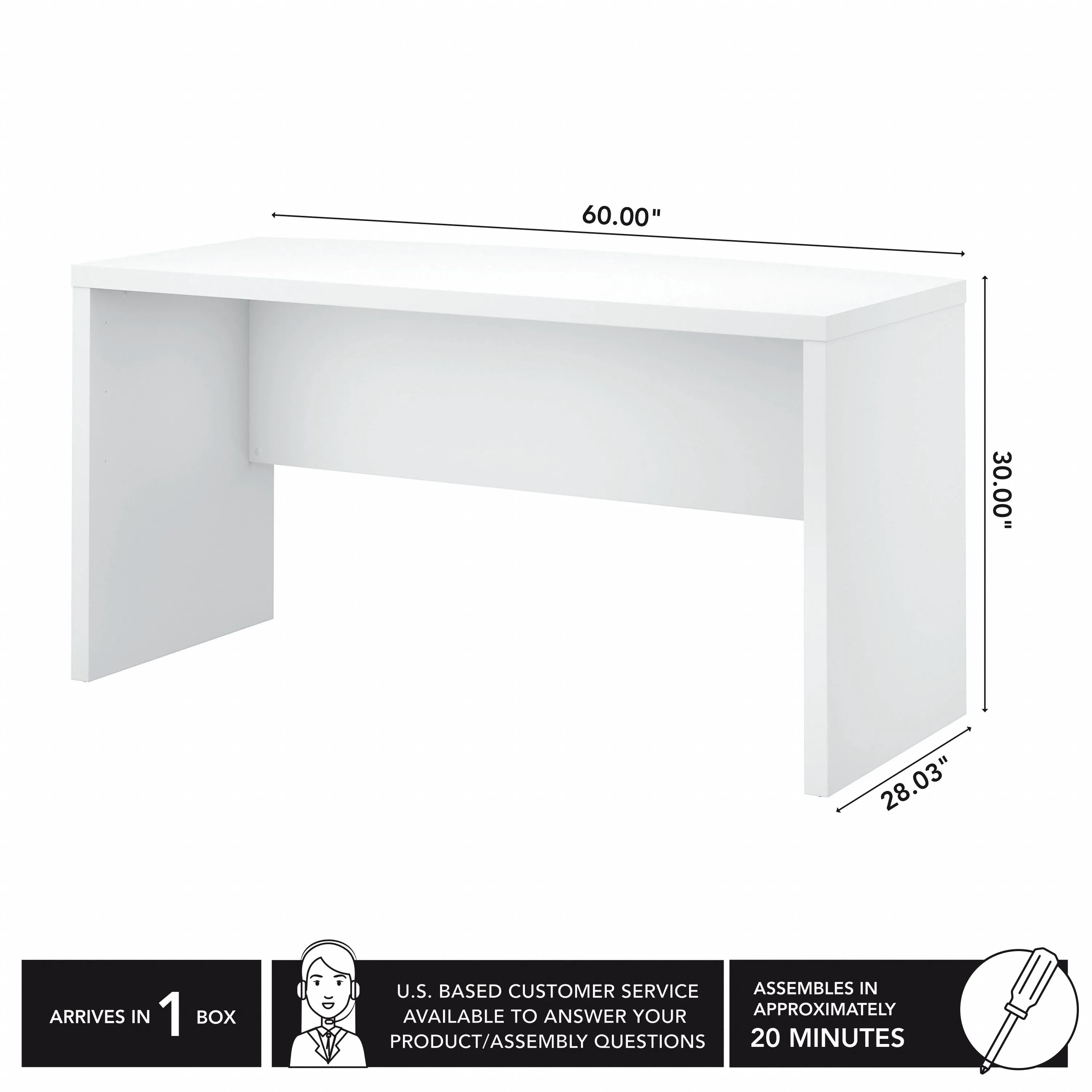 60" Bow-Front Modern Executive Office Desk in Pure White