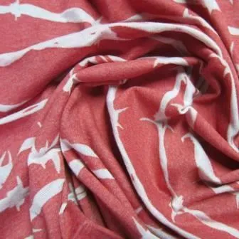 Barbed Wire on Red Cotton/Poly Jersey Fabric