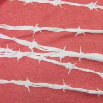 Barbed Wire on Red Cotton/Poly Jersey Fabric