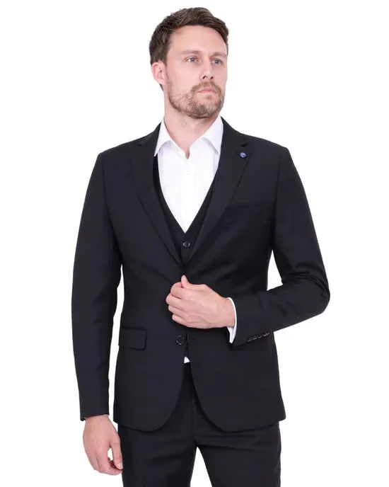 Black Classic Plain 3 Piece Men's Suit