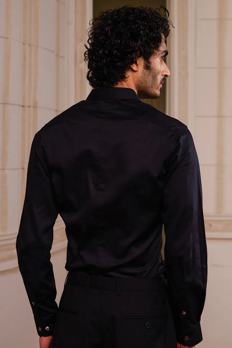 Black Cotton Satin Shirt