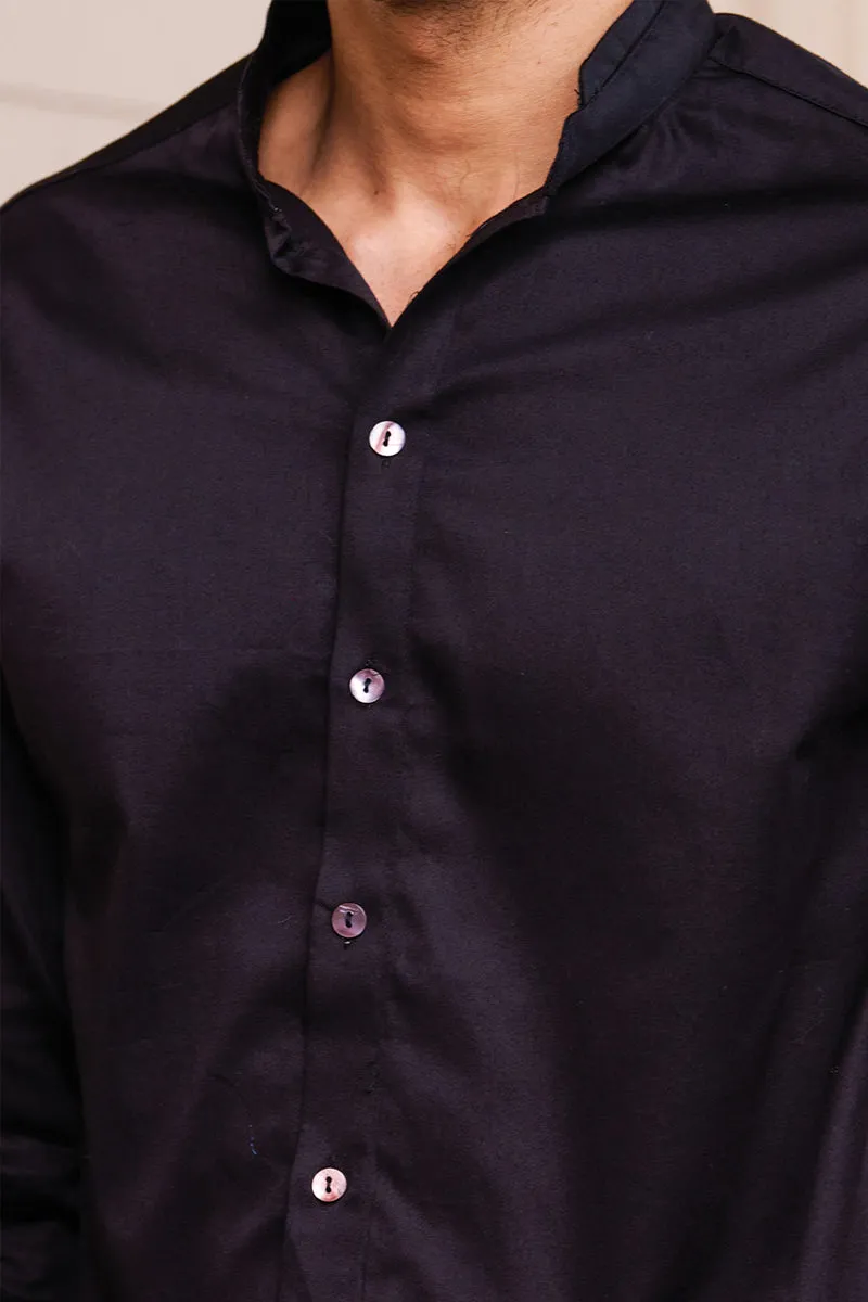 Black Cotton Satin Shirt