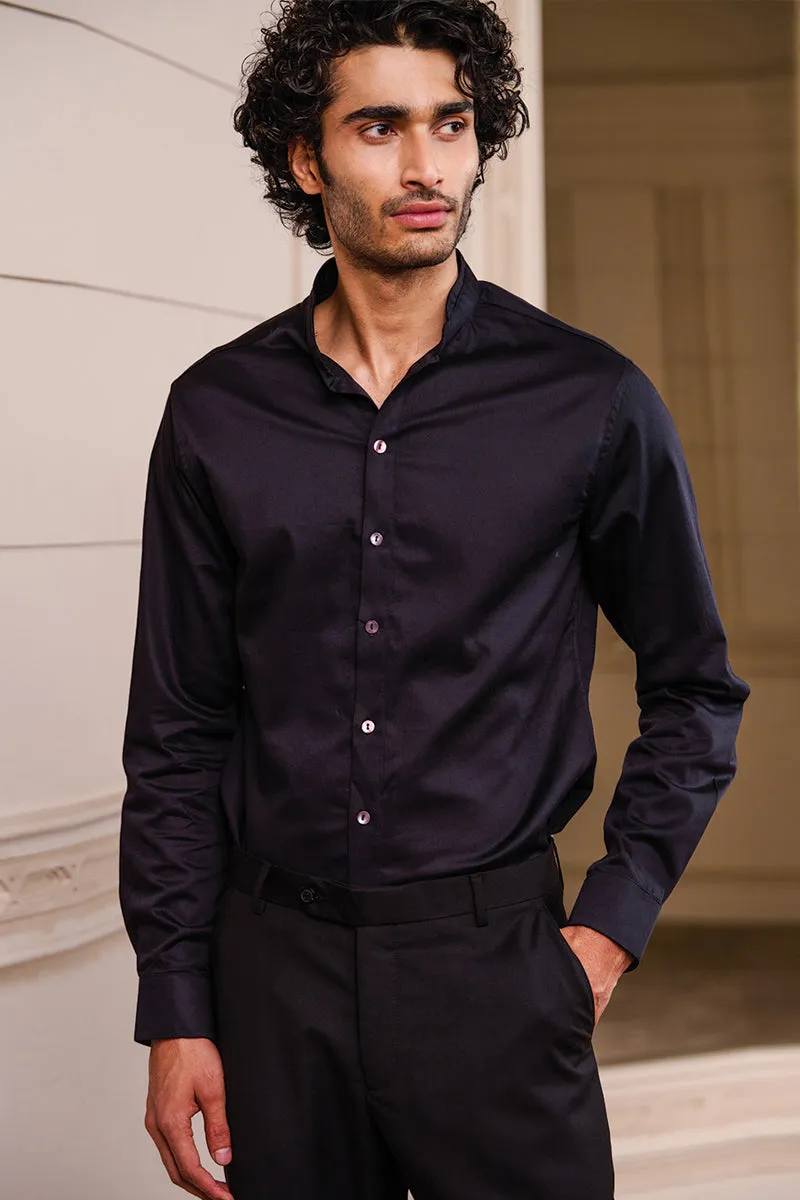 Black Cotton Satin Shirt