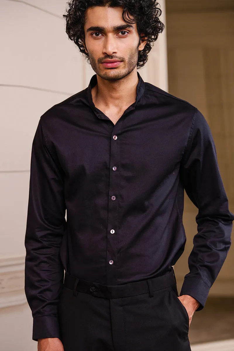 Black Cotton Satin Shirt