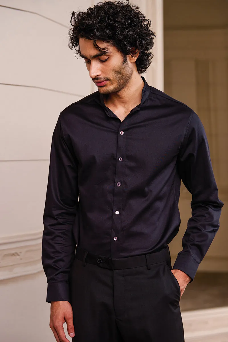 Black Cotton Satin Shirt