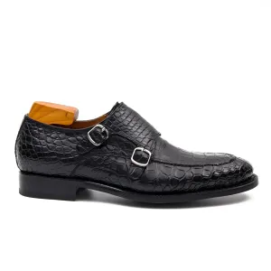 Black crocodile double monk strap shoes