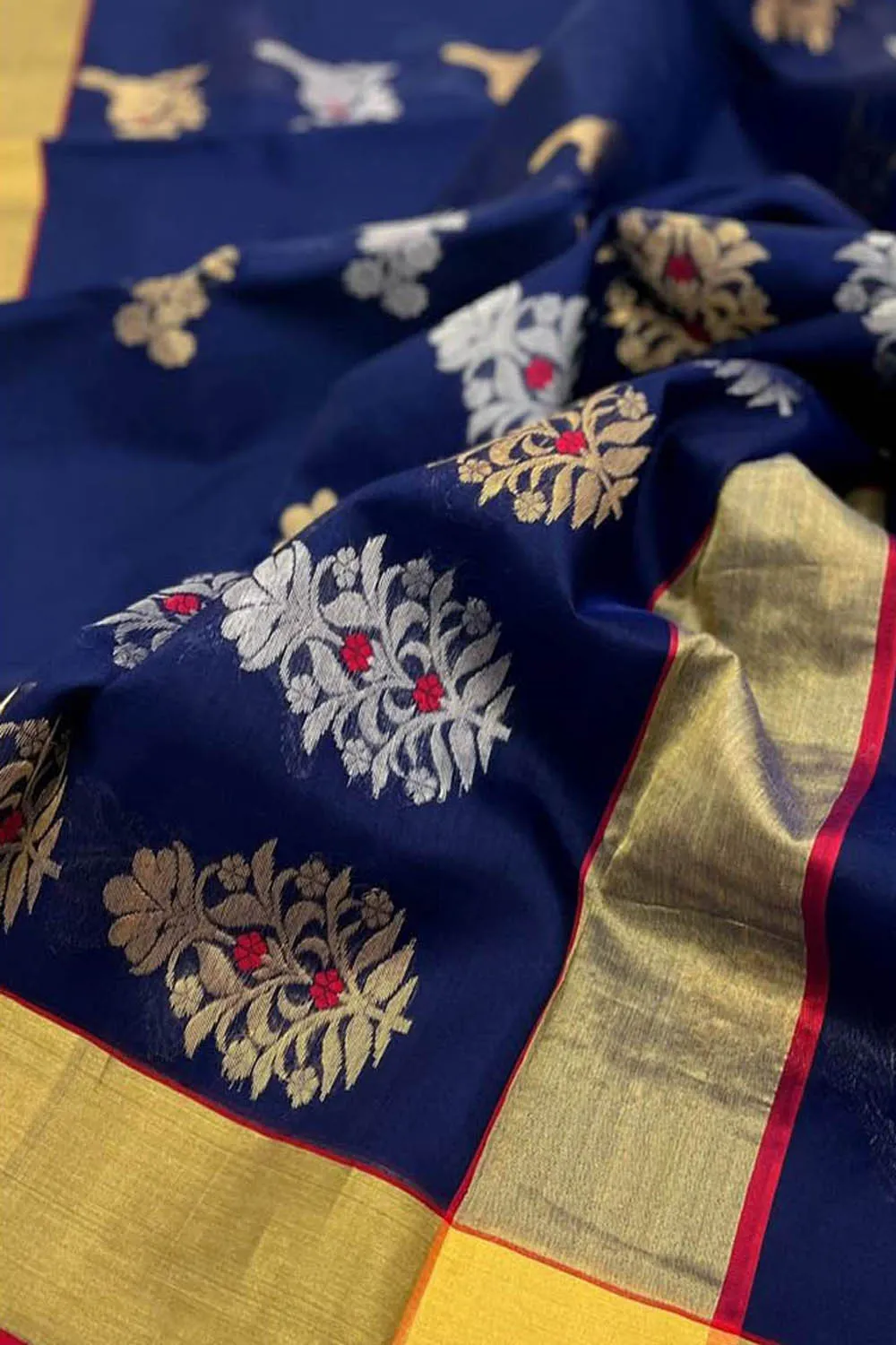 Blue Chanderi Handloom Pure Silk Saree - Elegant and Timeless