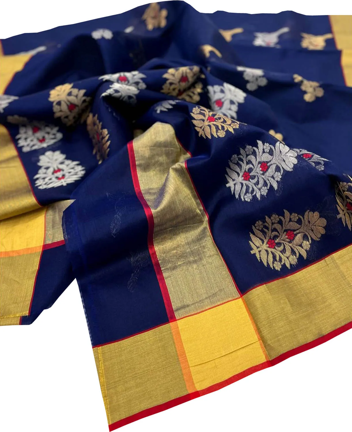 Blue Chanderi Handloom Pure Silk Saree - Elegant and Timeless