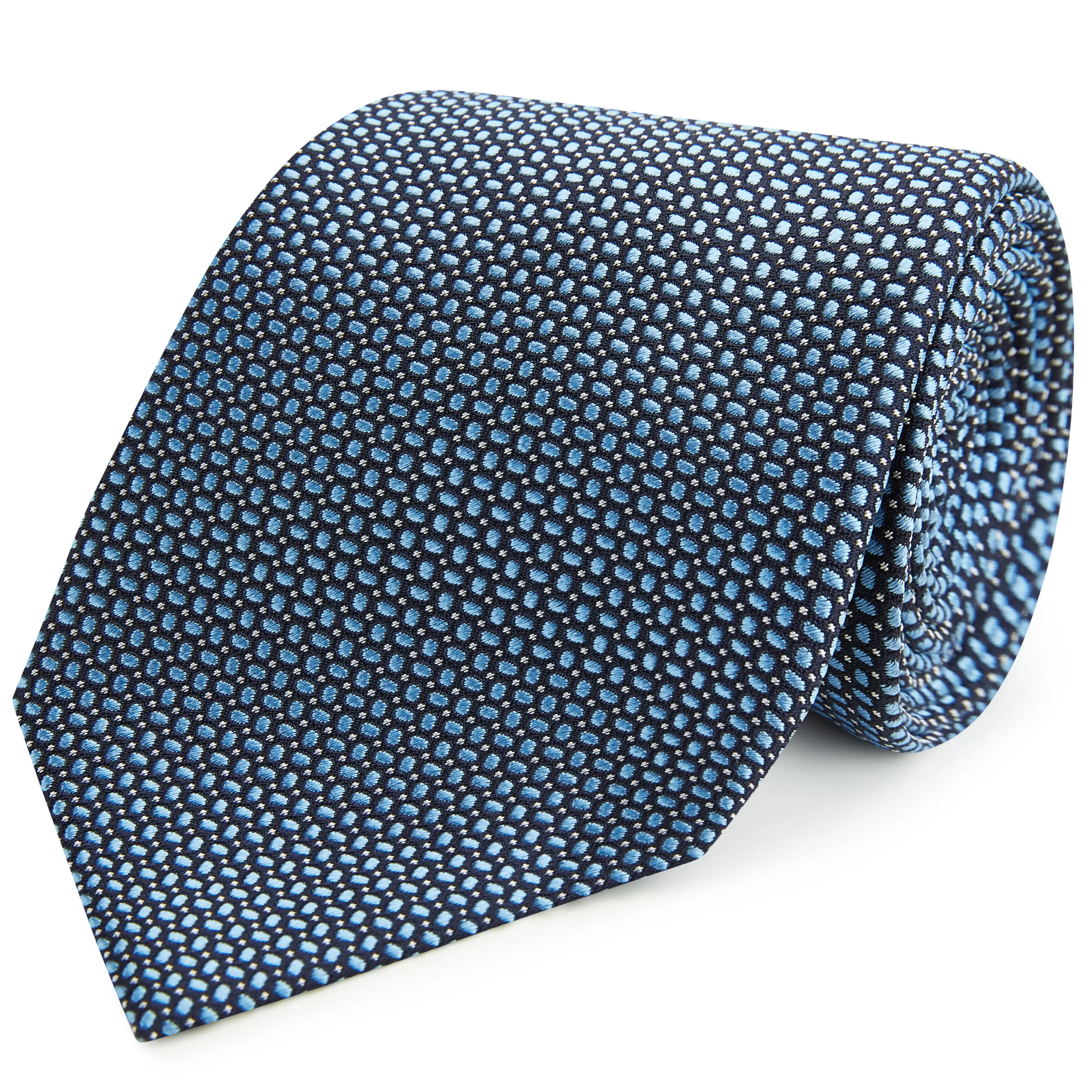 Blue Navy Spot Dash Woven Silk Tie