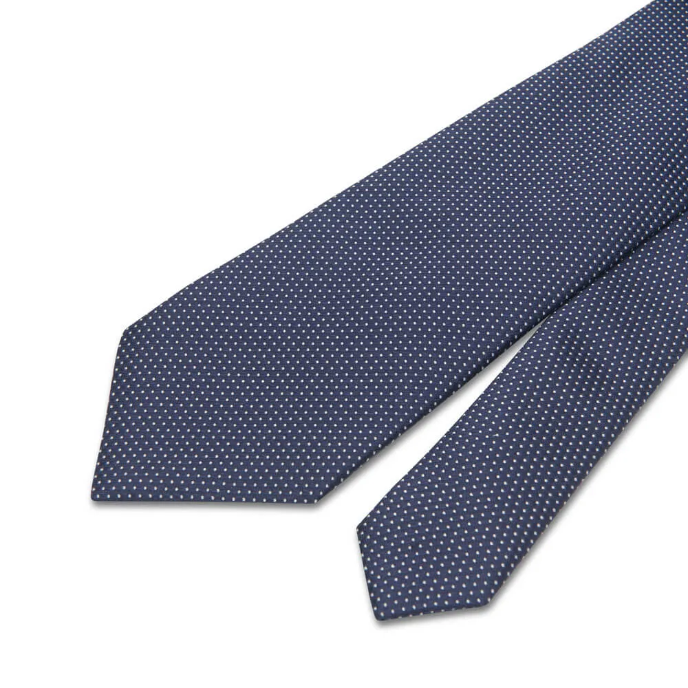 Blue Pin Dot Motif Woven Silk Tie