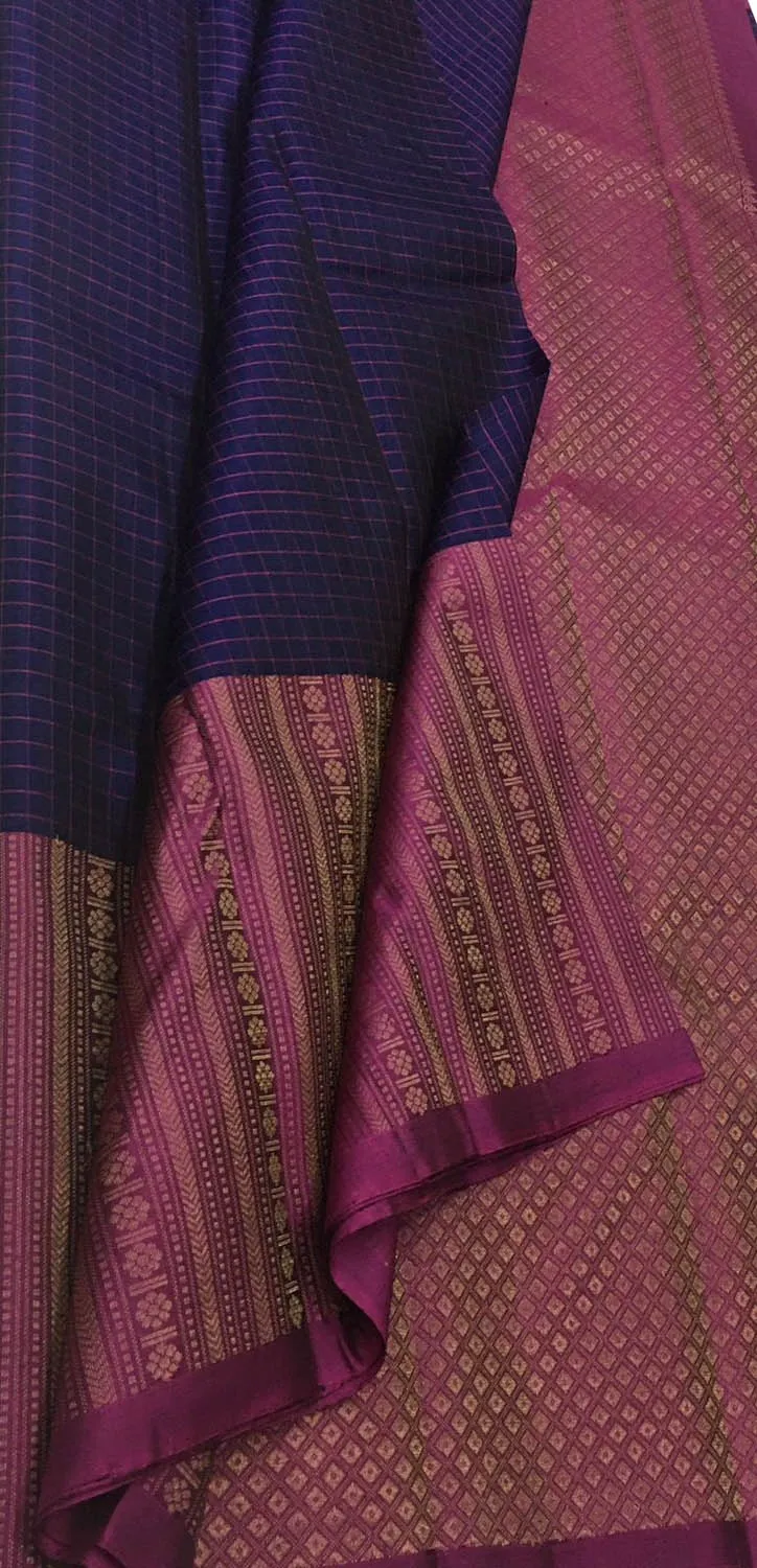 Blue Purple Handloom Kanjeevaram Silk Saree