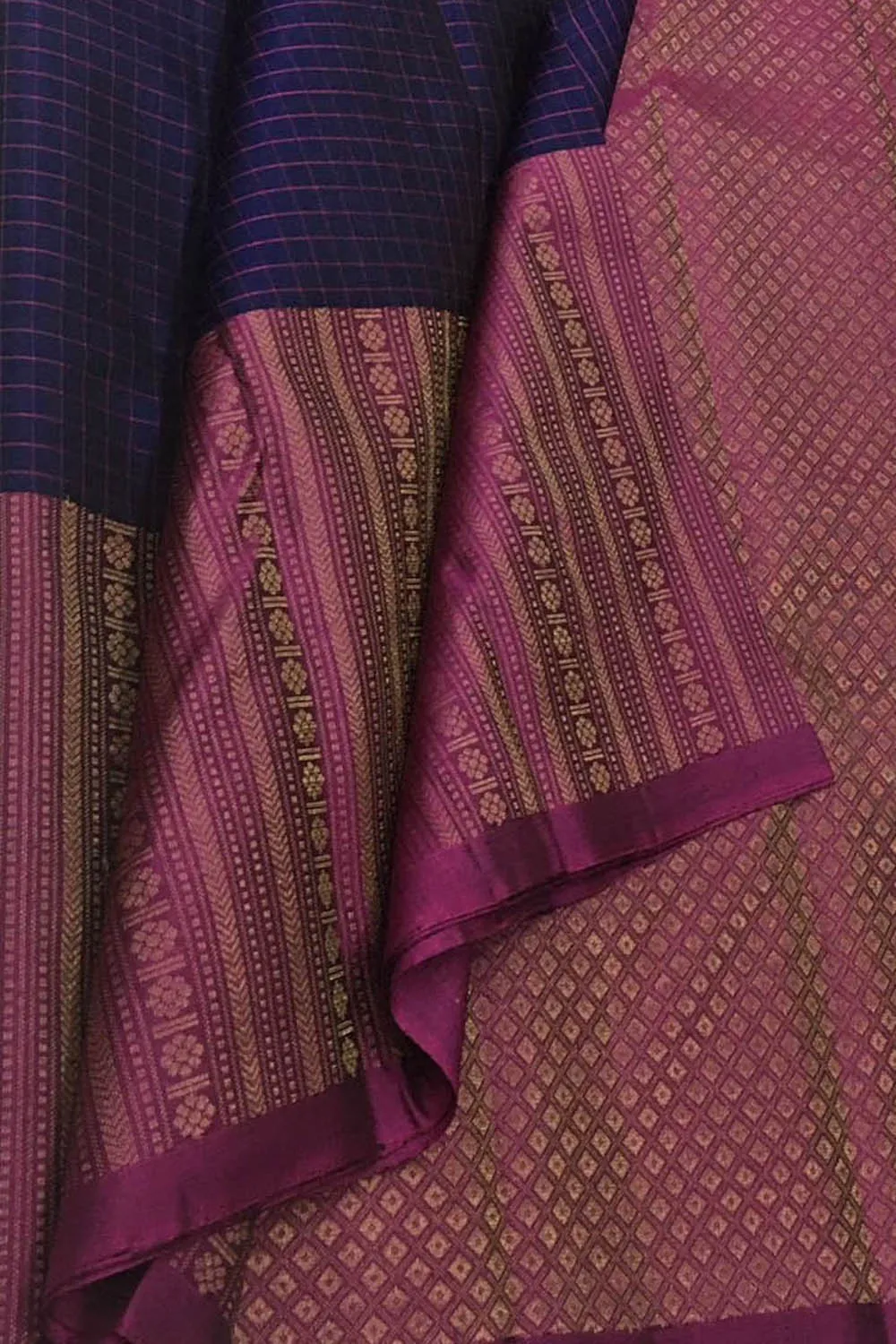 Blue Purple Handloom Kanjeevaram Silk Saree