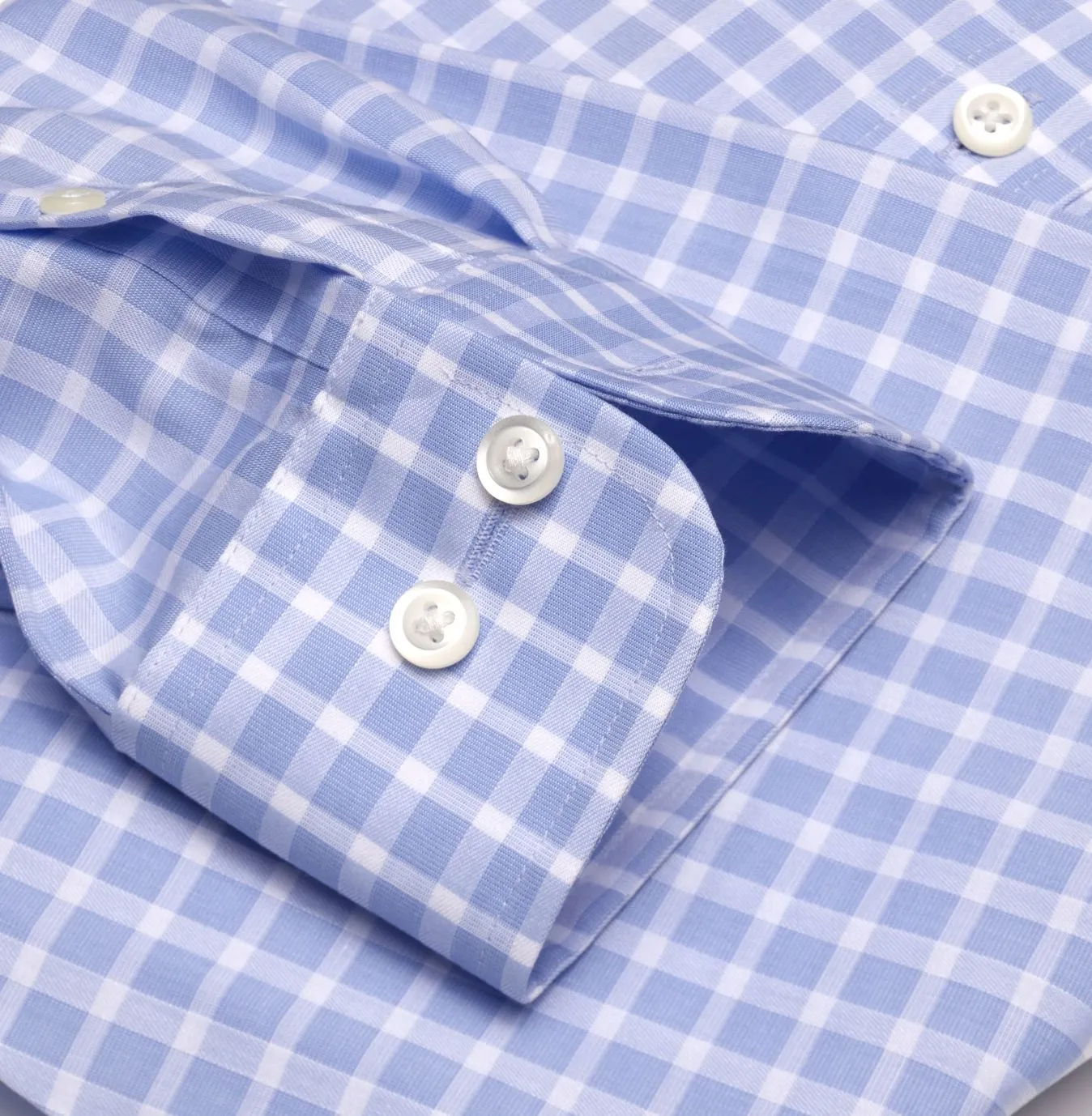 Blue Text Dobby Check Wrinkle-Free Cotton Dress Shirt with Spread Collar (Tailored & Tailored Tall Fits) by Cooper & Stewart