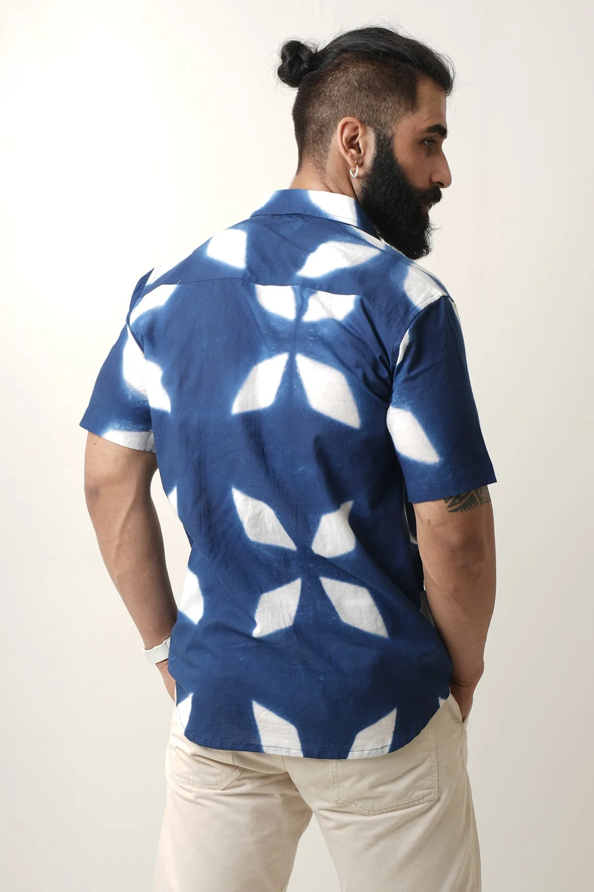 Blue Tie Dye Flower Handmade Cotton Shirt | Style Matters