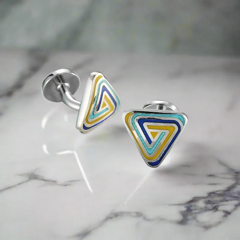 Blue Yellow Triangle Cuff-links