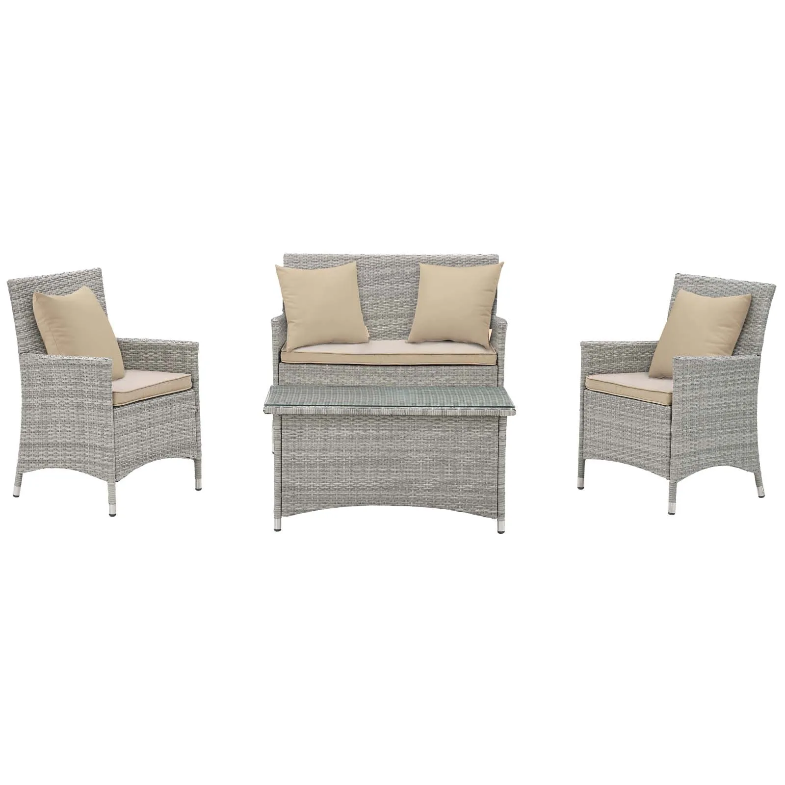 Bridge 4 Piece Outdoor Patio Patio Conversation Set with Pillow Set by Modway