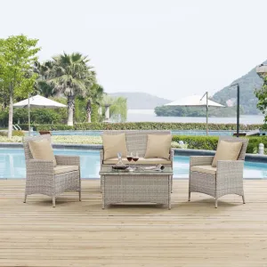 Bridge 4 Piece Outdoor Patio Patio Conversation Set with Pillow Set by Modway