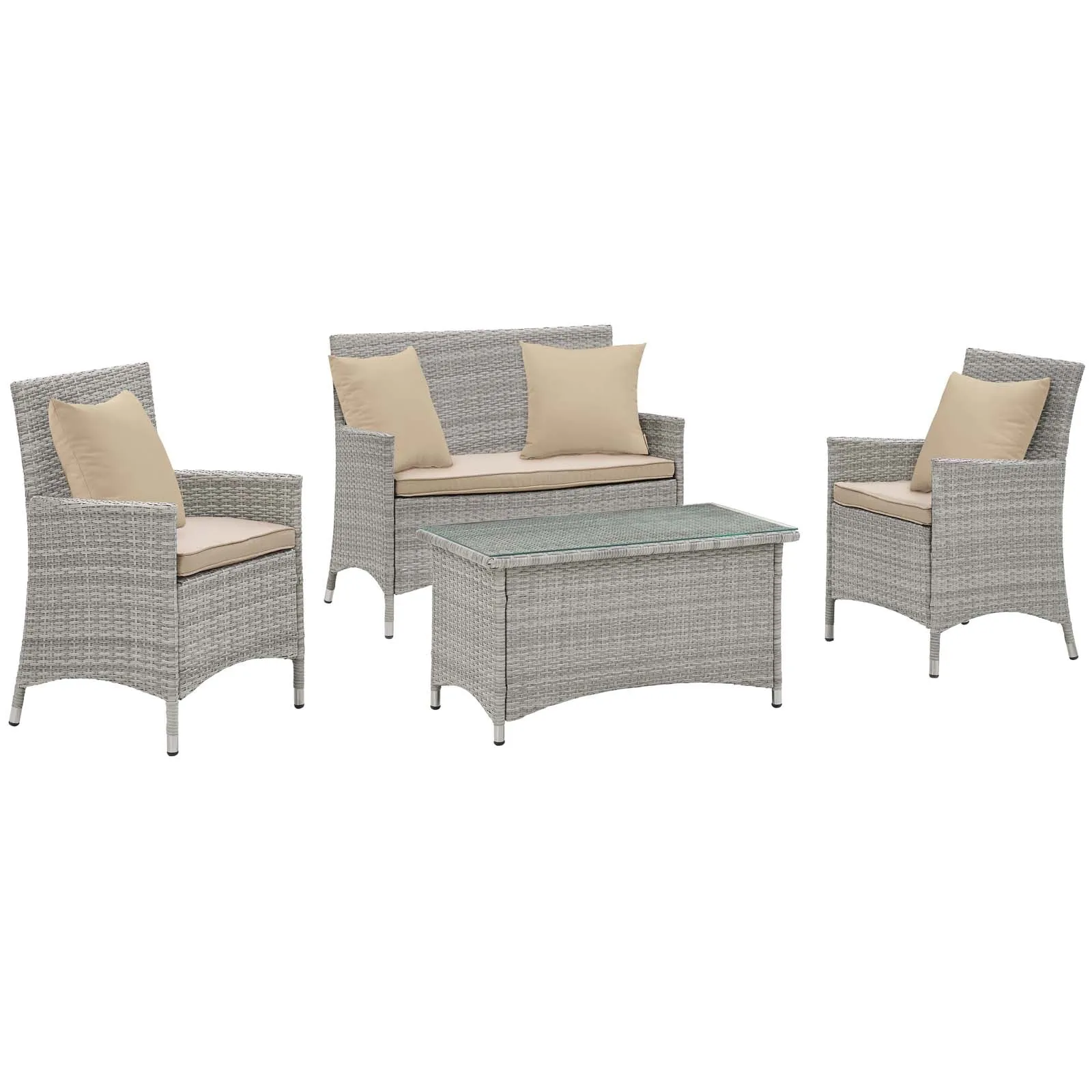 Bridge 4 Piece Outdoor Patio Patio Conversation Set with Pillow Set by Modway