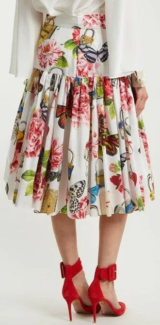 Butterfly and Padlock-Print Skirt