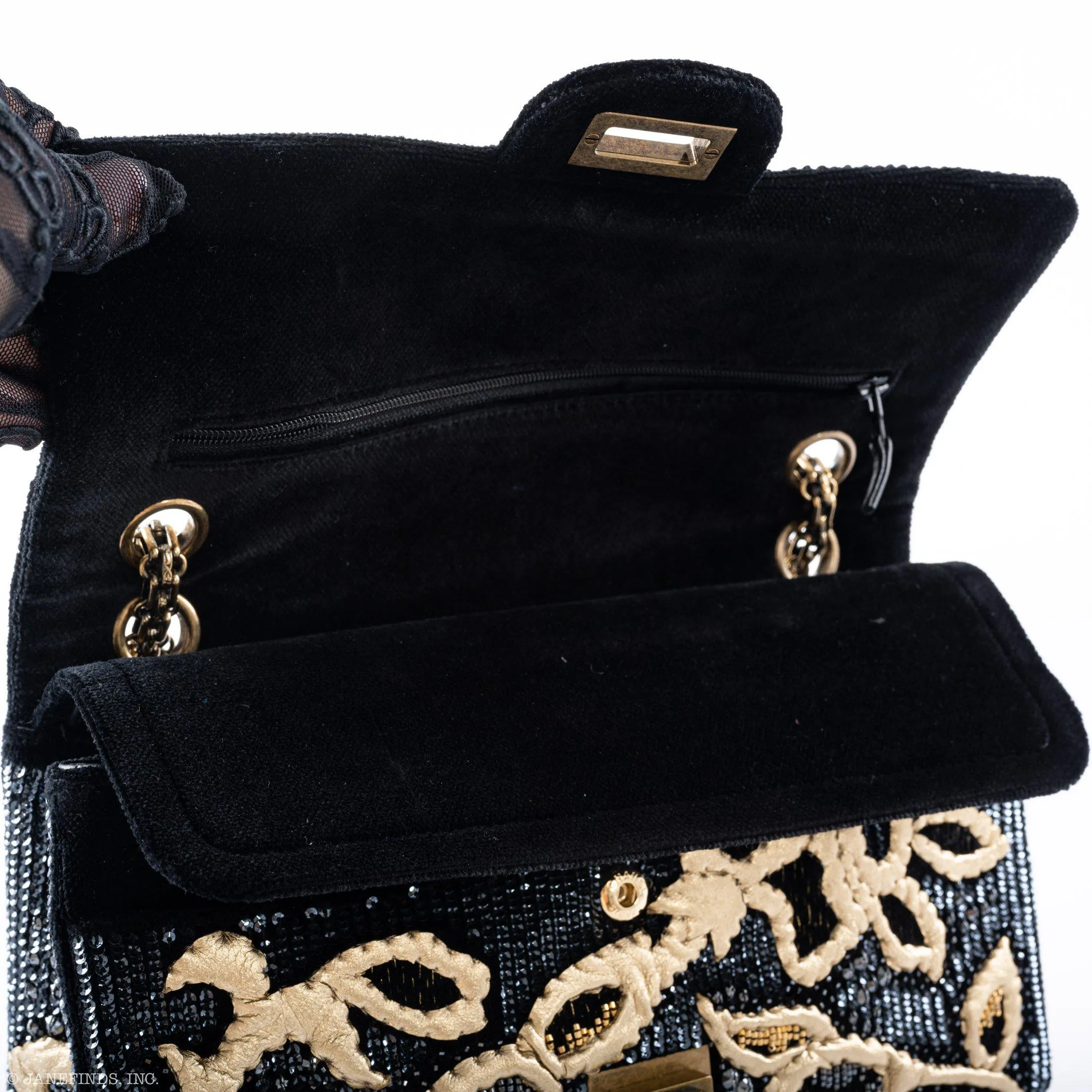 Chanel Exquisite 2.55 Reissue Medium Double Flap Gold and Black Embroidered Sequins and Lambskin on Velvet