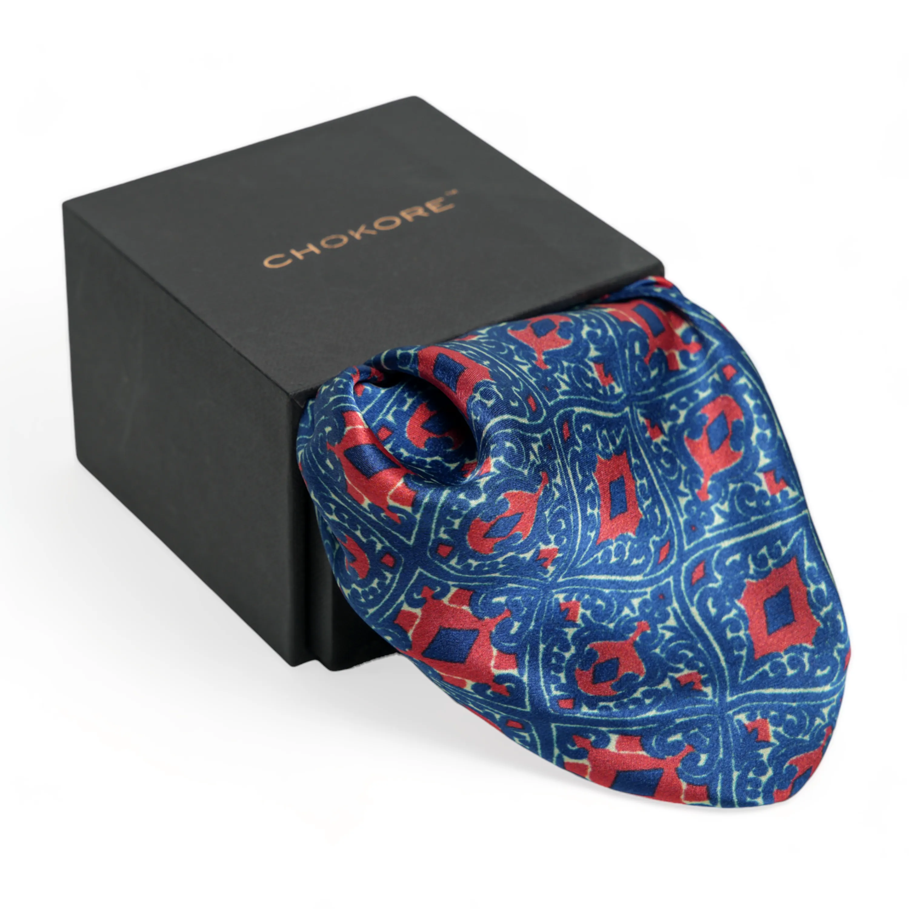 Chokore Blue & Scarlet Silk Pocket Square - Indian at Heart Range