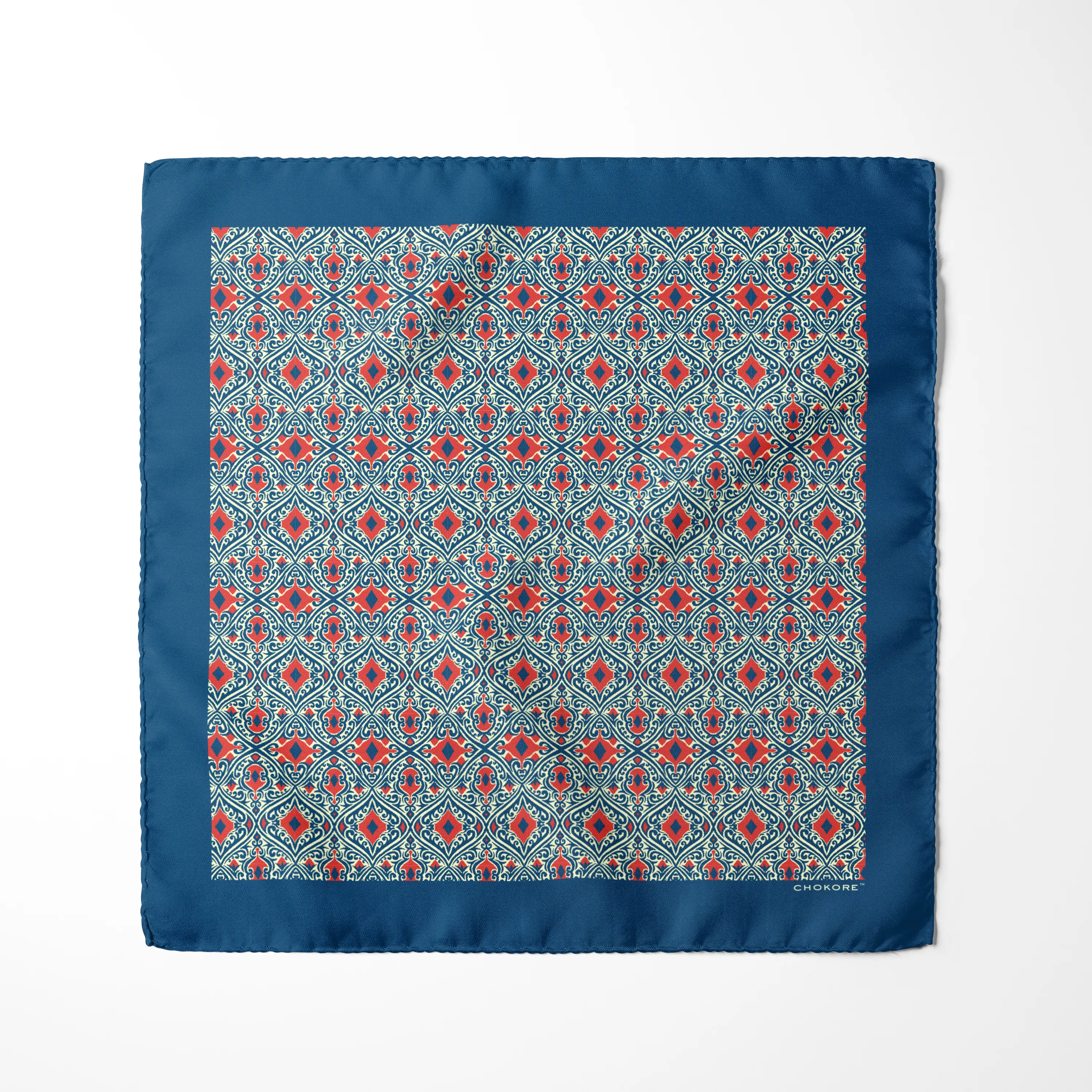 Chokore Blue & Scarlet Silk Pocket Square - Indian at Heart Range