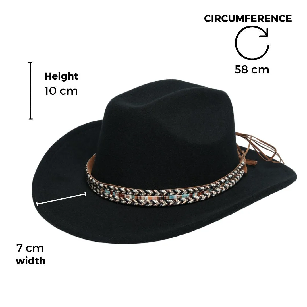 Chokore Cowboy Hat with Multicolor Belt (Black)