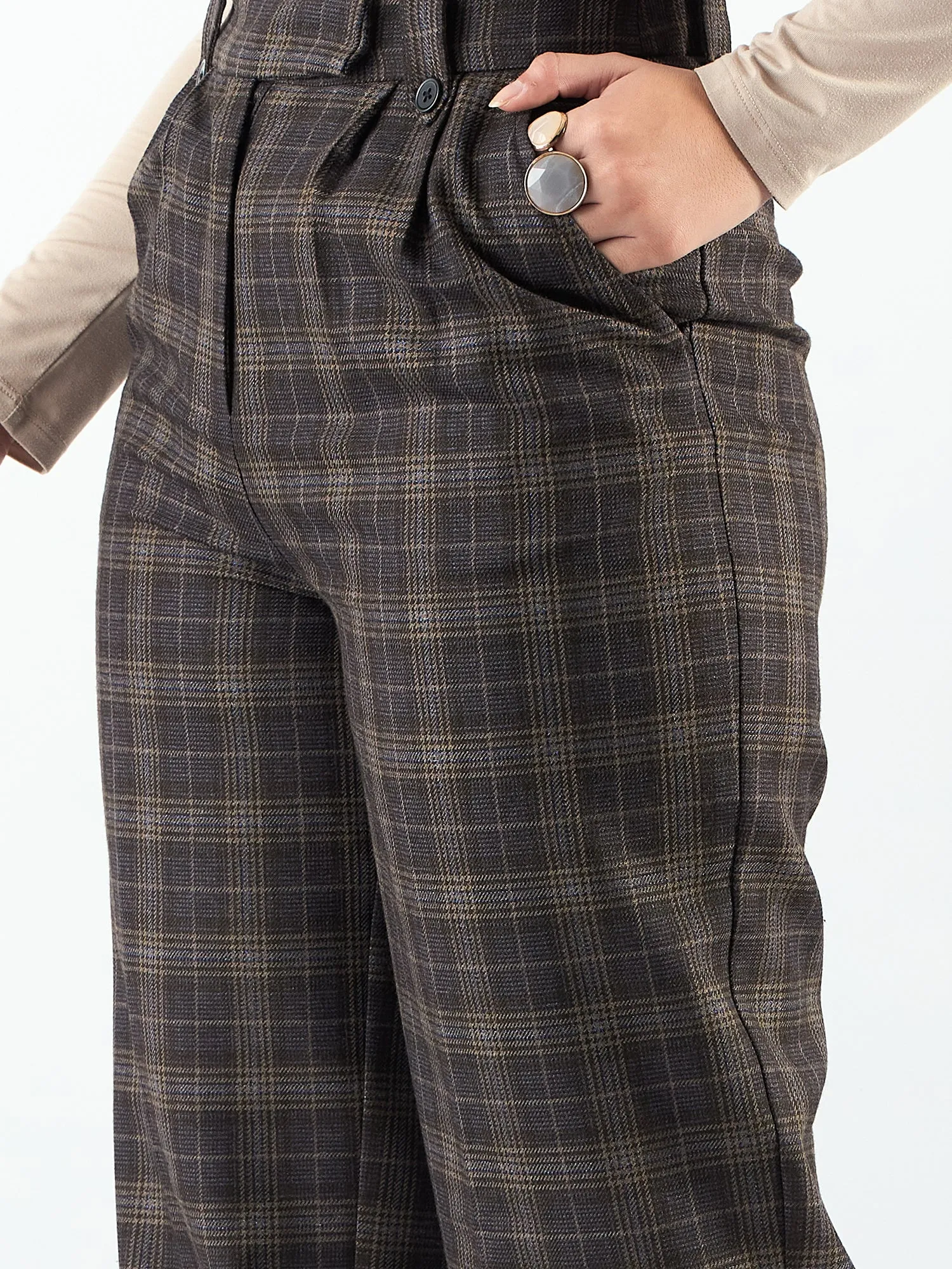 Classic Check High Waist Warm Trouser