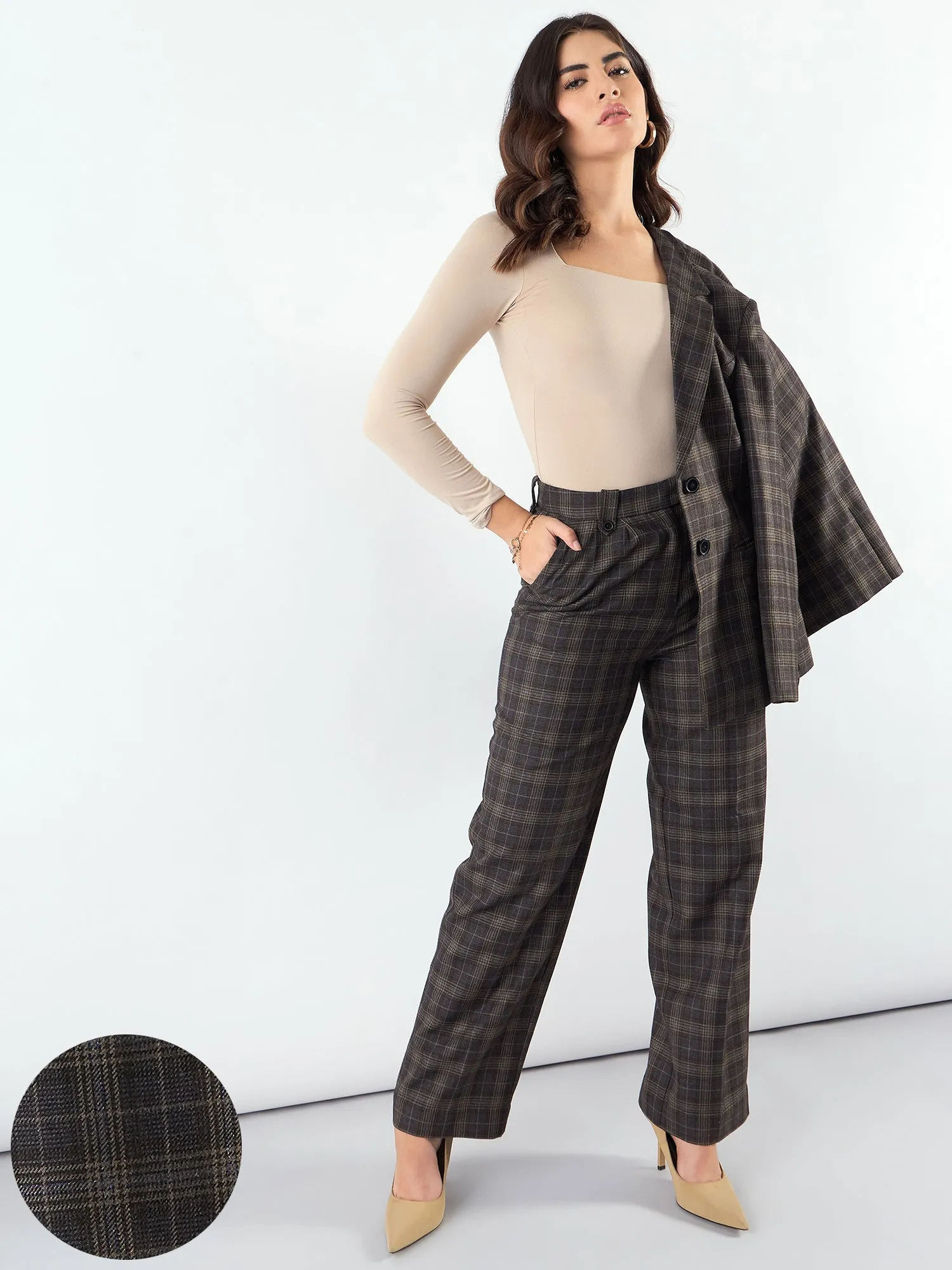 Classic Check High Waist Warm Trouser