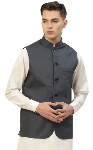 Classic Formal Nehru Jacket for Men with Mandarin Collar in Cotton (Blue)