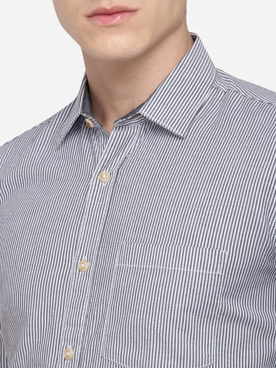 Coffee Tailored Fit Striped Casual Shirt | JadeBlue