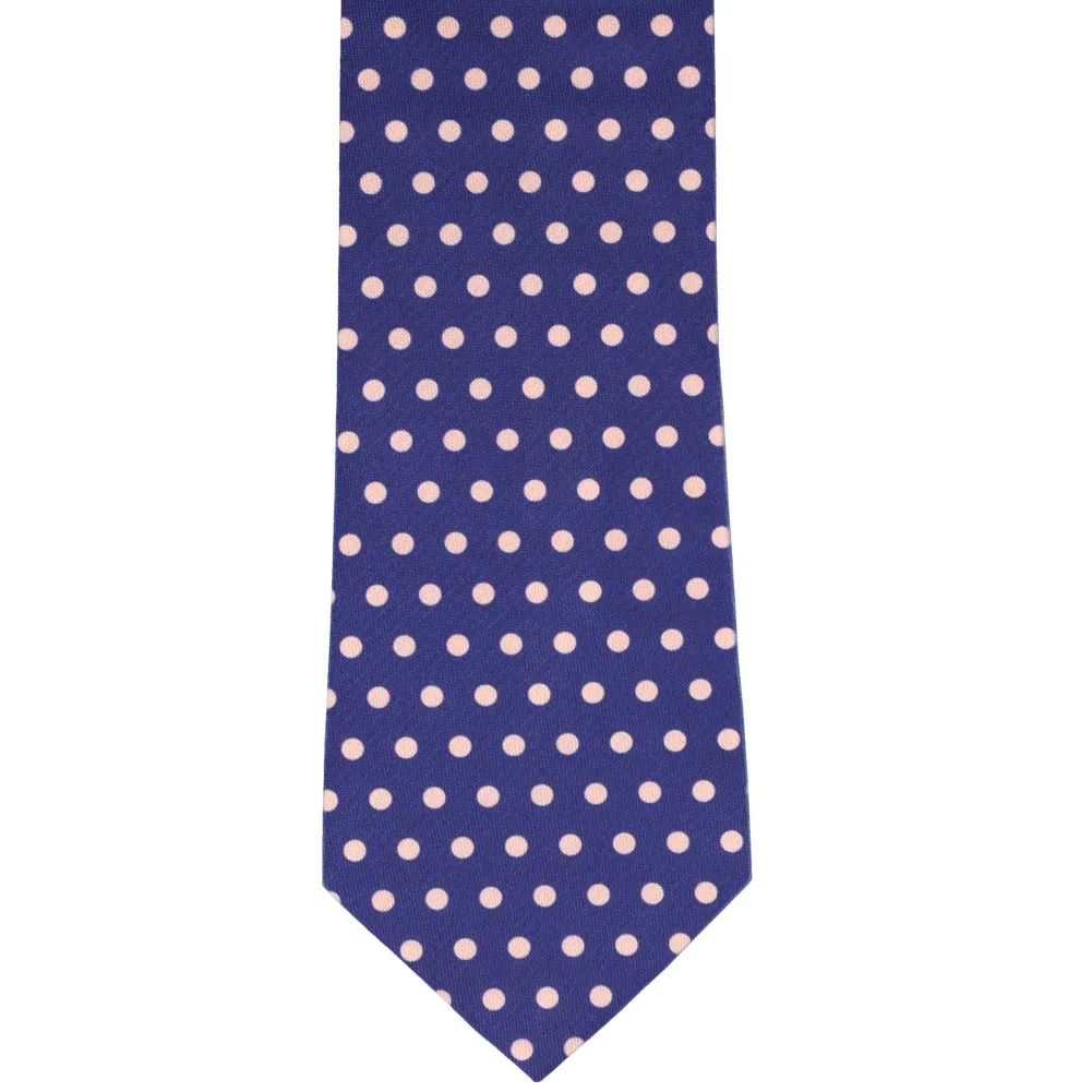 Dark Blue and Subtle Pink Polka Dot Necktie