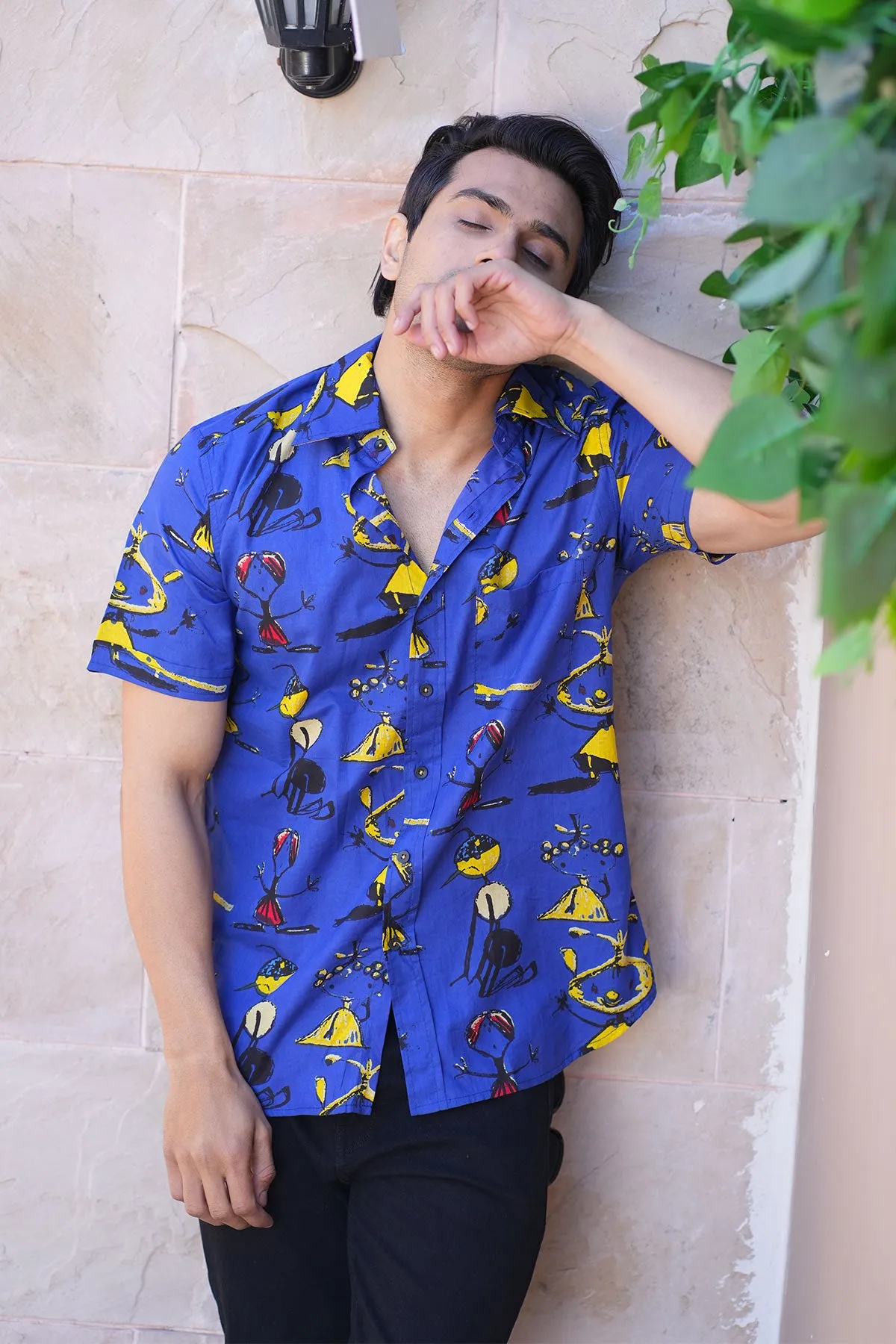 Dark Blue funky print cotton shirt half sleeves | Style Matters