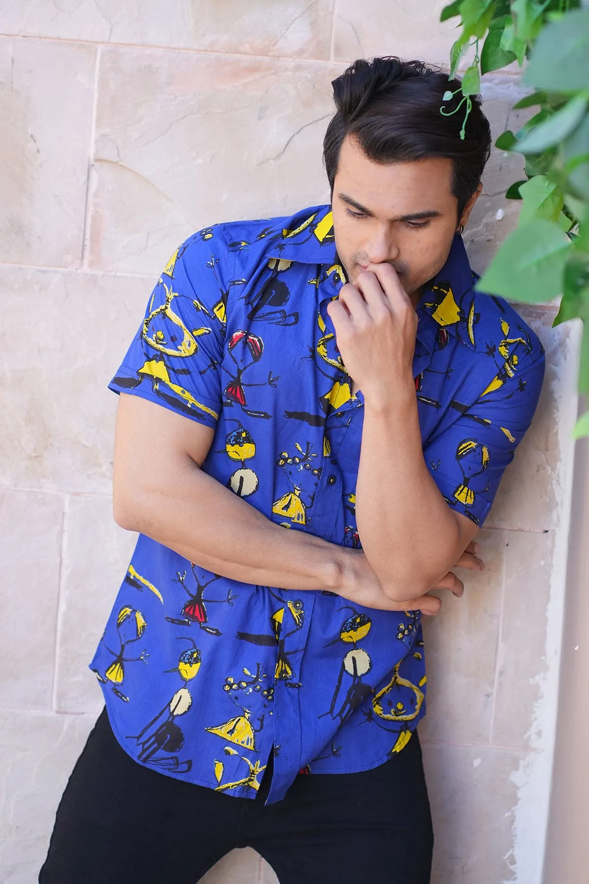 Dark Blue funky print cotton shirt half sleeves | Style Matters