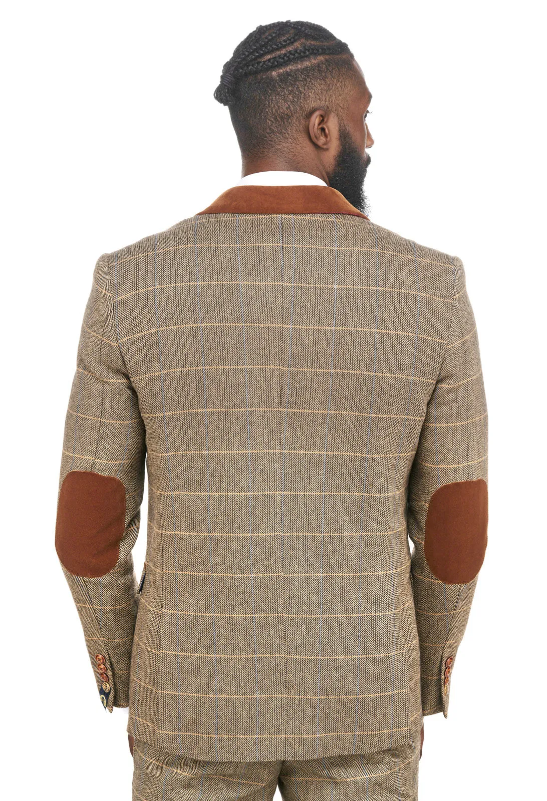 DX7 Tan Tweed Check Three Piece Wedding Suit | Check Suit | Wedding Wear | Office Wear