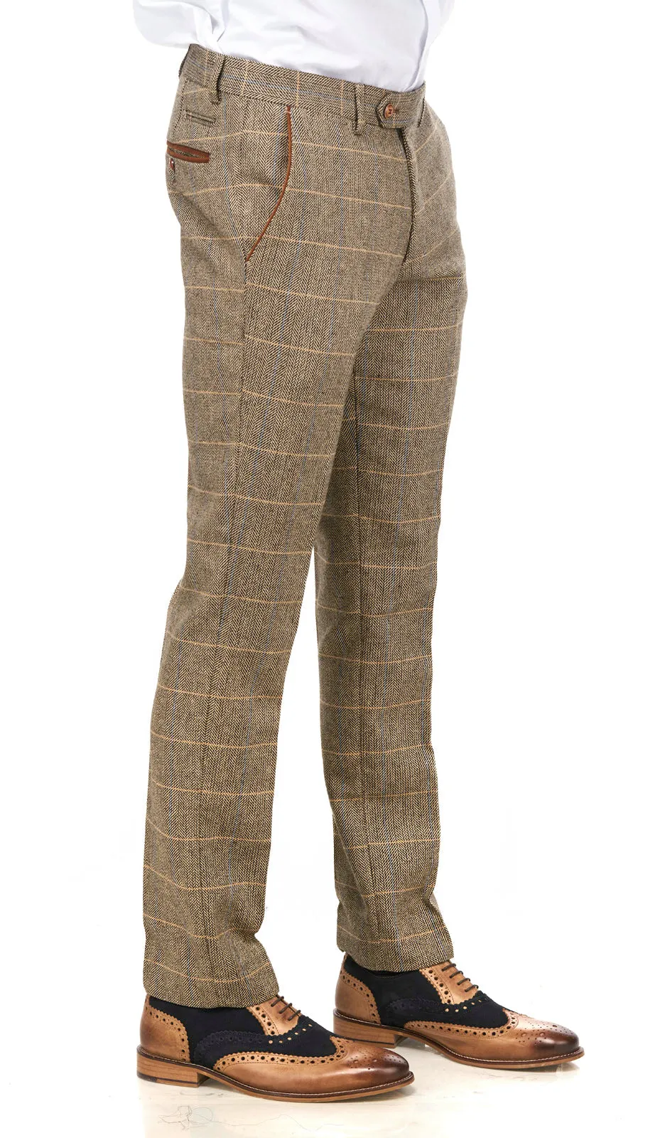 DX7 Tan Tweed Check Three Piece Wedding Suit | Check Suit | Wedding Wear | Office Wear