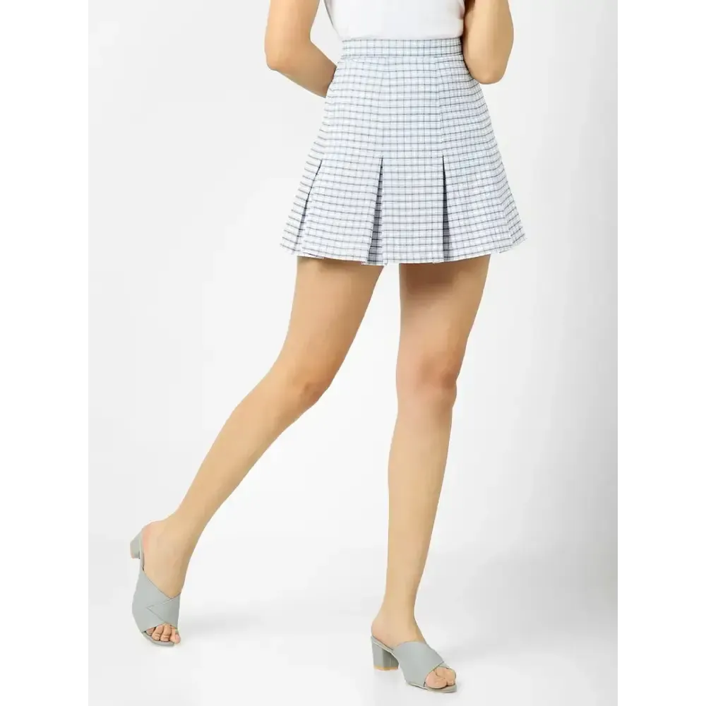 Elegant Blue Cotton Checked Skirts For Women