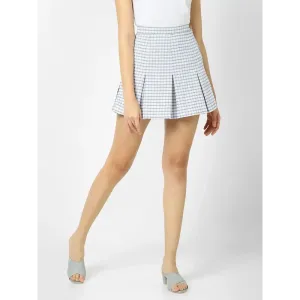 Elegant Blue Cotton Checked Skirts For Women