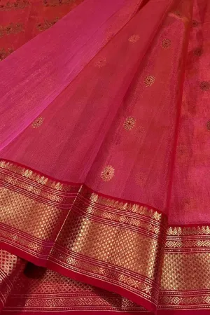 Elegant Pink Chanderi Handloom Silk Saree