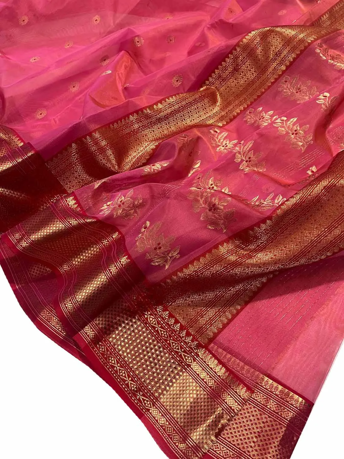 Elegant Pink Chanderi Handloom Silk Saree