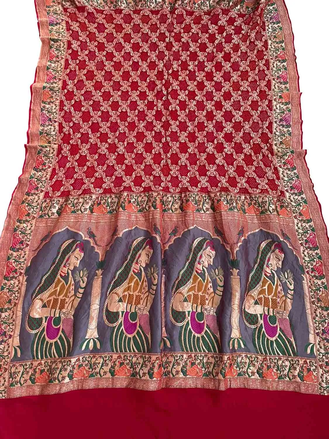 Elegant Red Banarasi Bandhani Georgette Dupatta with Meenakari Work