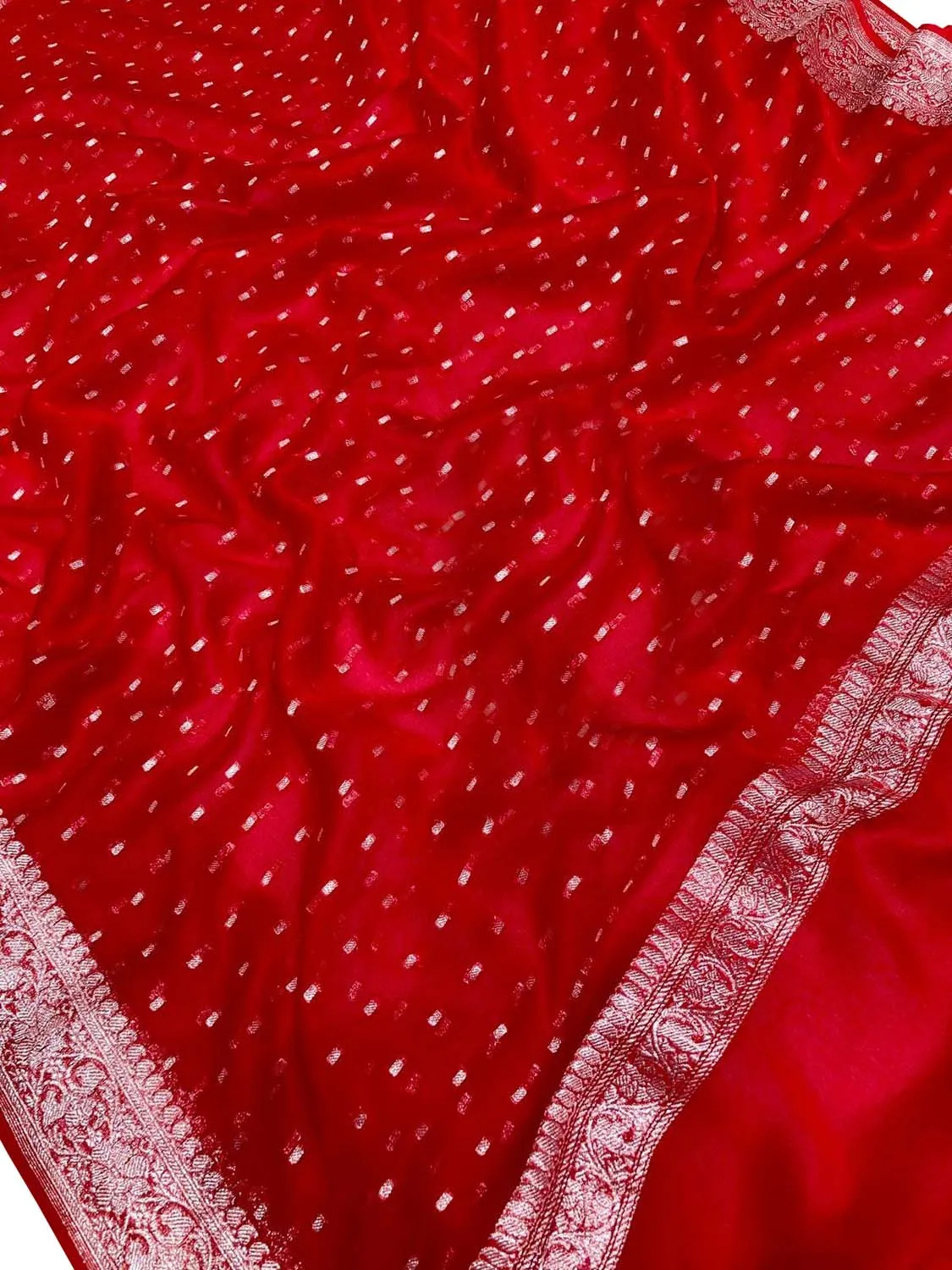 Elegant Red Banarasi Silver Zari Chiffon Dupatta