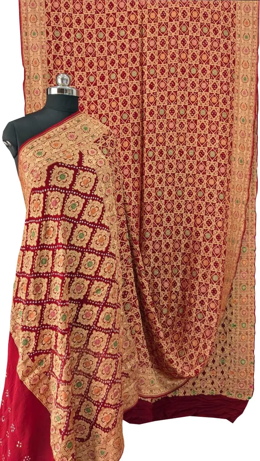 Elegant Red Bandhani Georgette Meenakari Saree