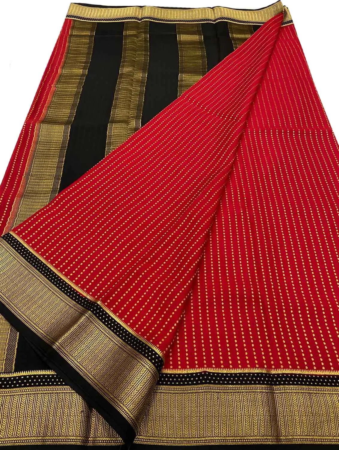 Elegant Red Mysore Silk Saree: Handloom Pure Crepe