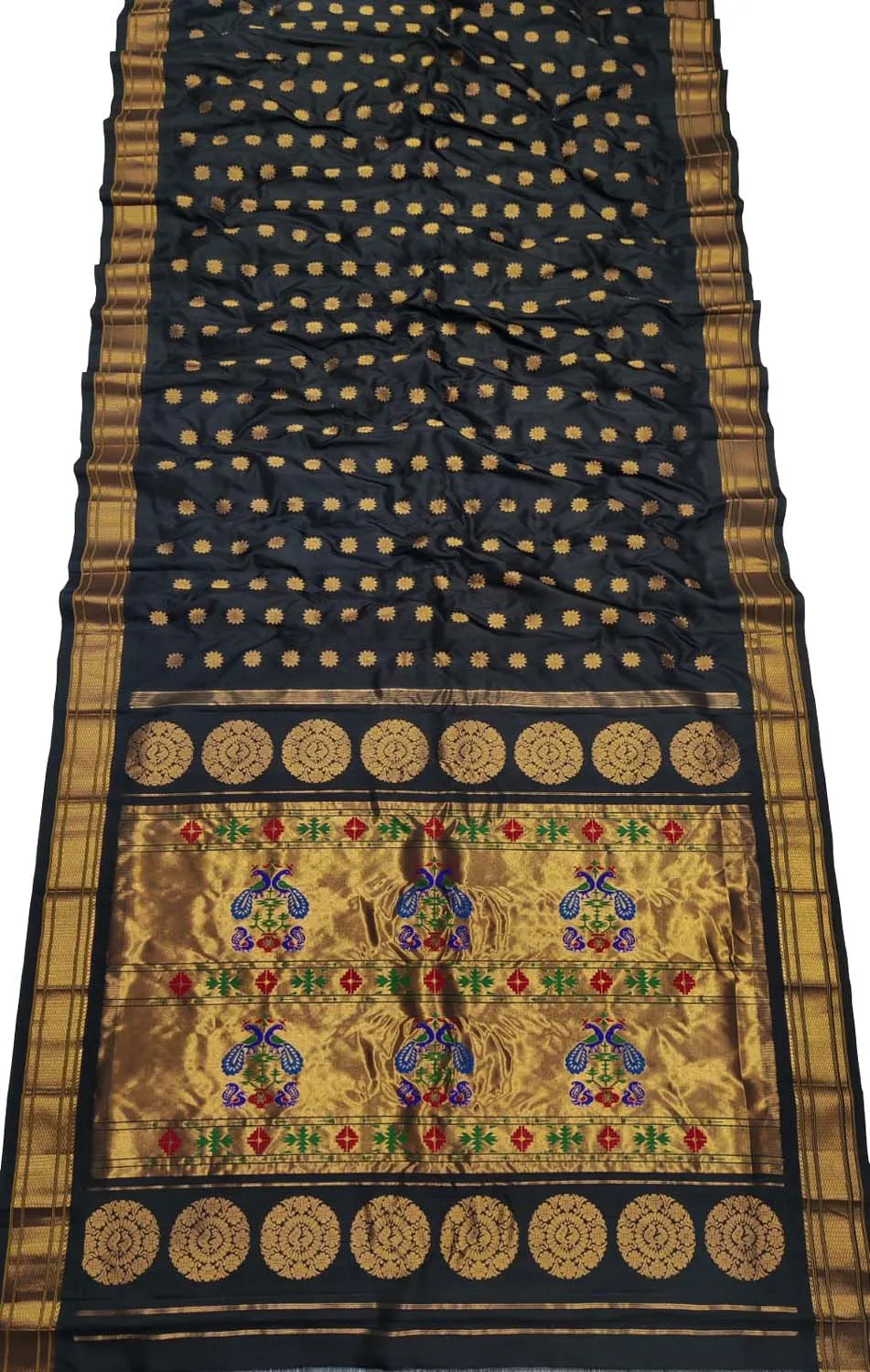 Exquisite Black Handloom Paithani Pure Silk Peacock Design Saree