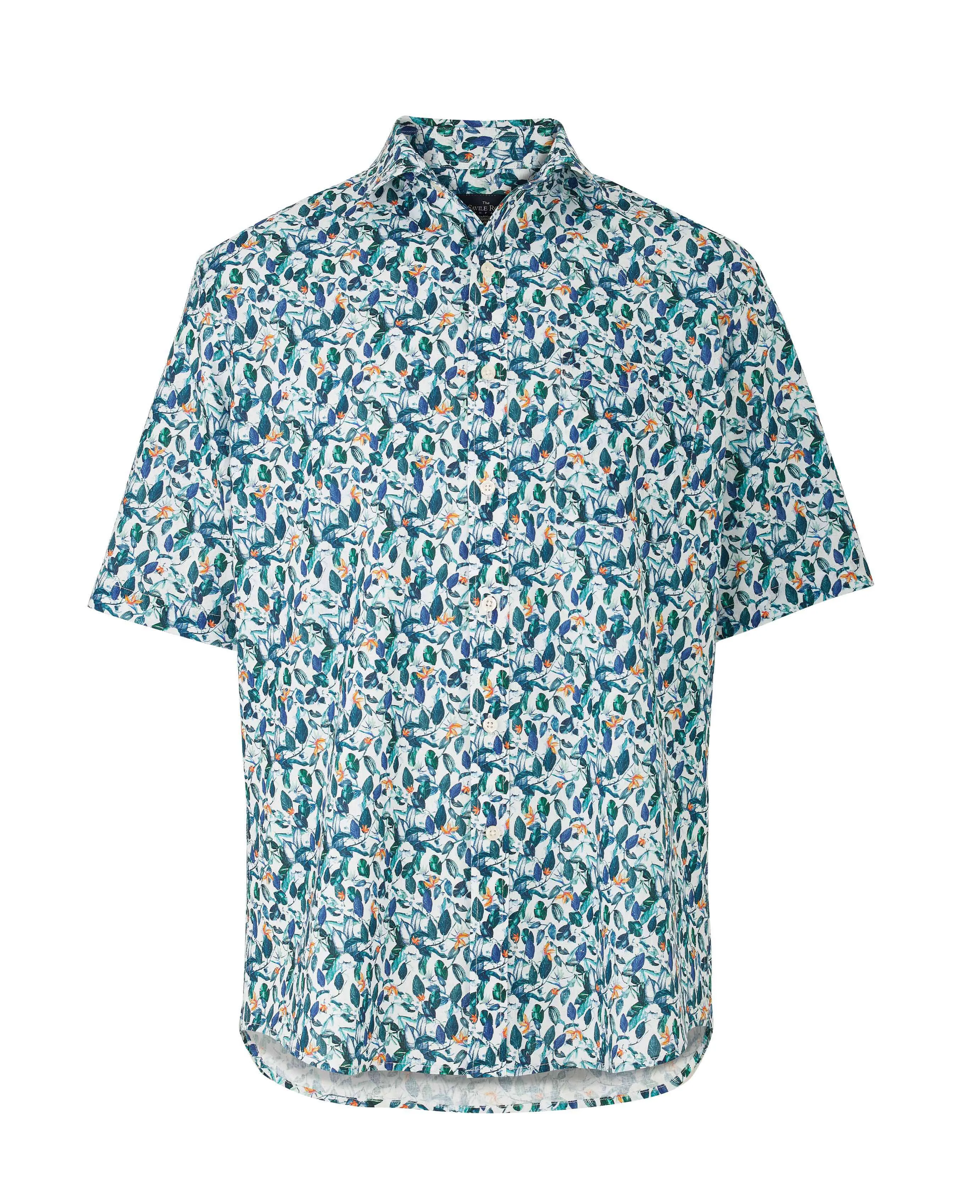 Floral Print Linen-Blend Short Sleeve Shirt