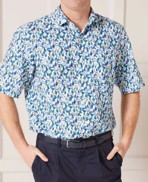 Floral Print Linen-Blend Short Sleeve Shirt